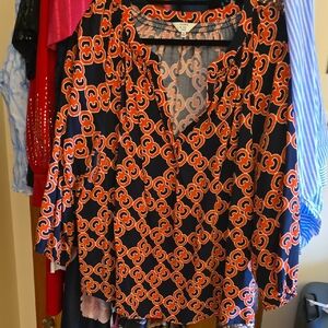 Cynthia Rowley Dark Blue and Vibrant Orange Blouse